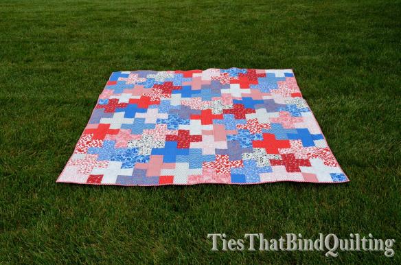 Cross / Plus Quilt, red, white, and blue